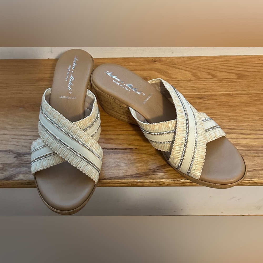 Andrea Michele- Size 9.5 -Wedge sandals -leather tan sole and straps